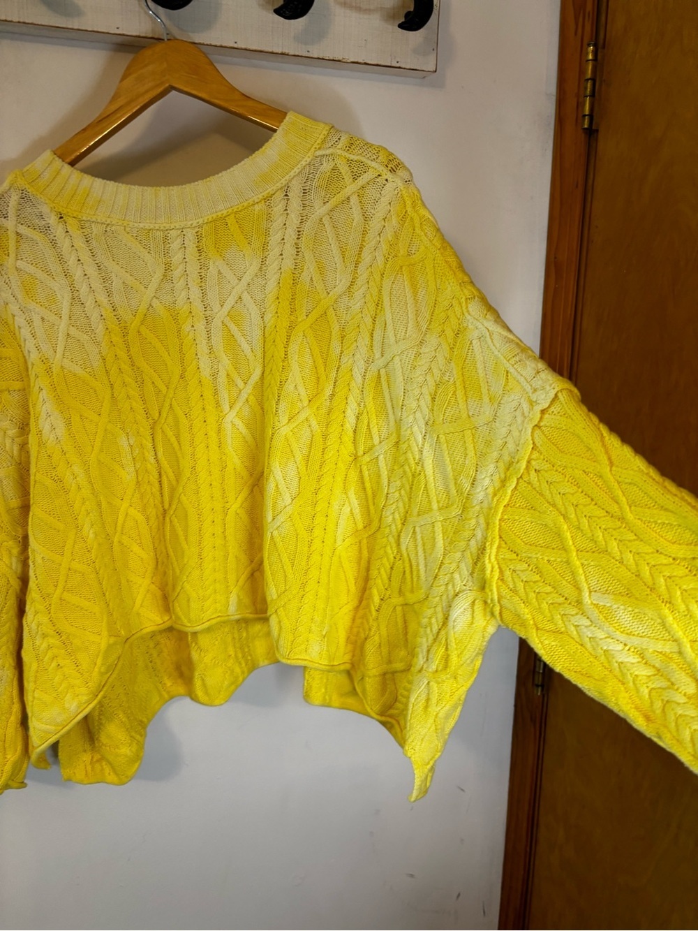 Free People Washed Ashore Oversized Yellow Cable Knit Fisherman Sweater - Picture 6 of 11